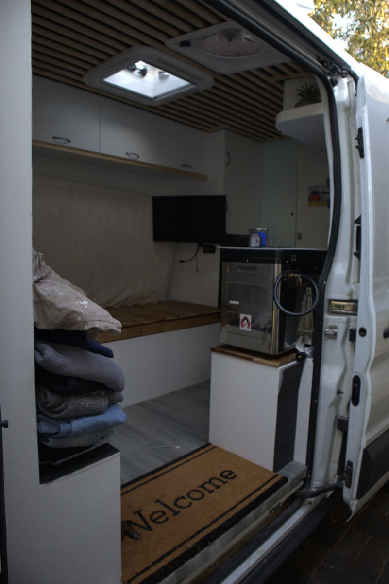 Finished van interior — seating area